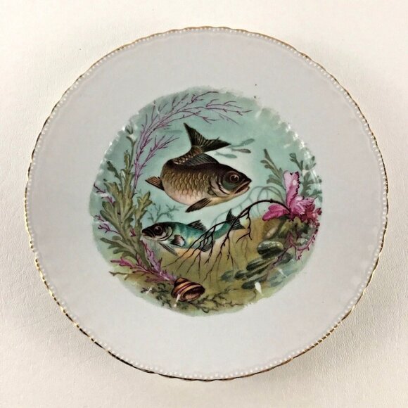 Victoria Austria Schmidt 30 8" Plate Fish Painted Collector Gold Rim Vintage #1 - Picture 1 of 8
